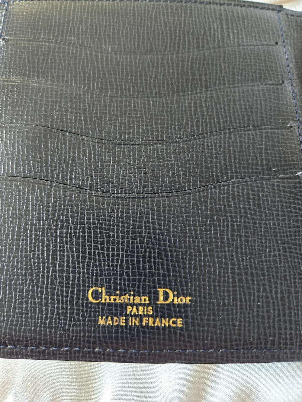 Dior Navy Blue Leather Bifold Wallet with Gold Snap With COA